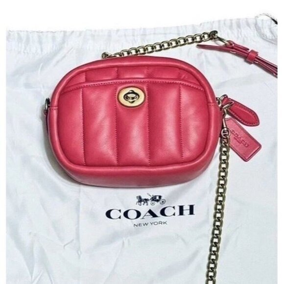 Coach Small Camera Bag Leather Crossbody Purse Quilted Pink - Picture 1 of 15